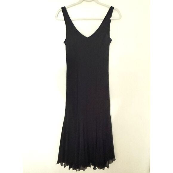 VTG SL Fashions Black Chiffon Overlay Godet Witchy Midi Dress Whimsigoth Sz 8 - Picture 1 of 7